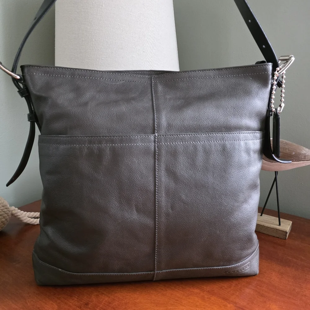 Coach 70308 Thompson Messenger Charcoal Gray Leather Laptop Messenger Bag